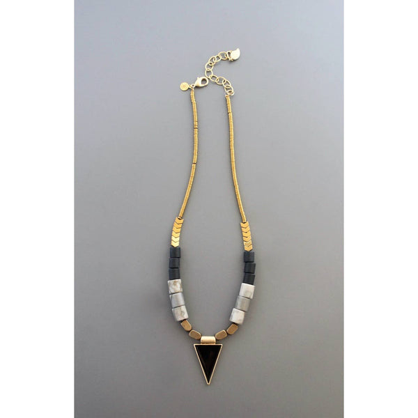 Gray and black enameled necklace