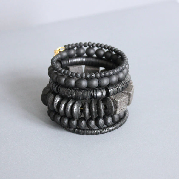 Black Lava Bead and Glass Bracelet