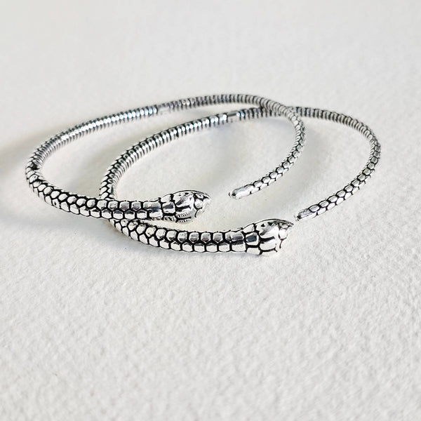 Silver snake serpent cuff bangle bracelet handmade