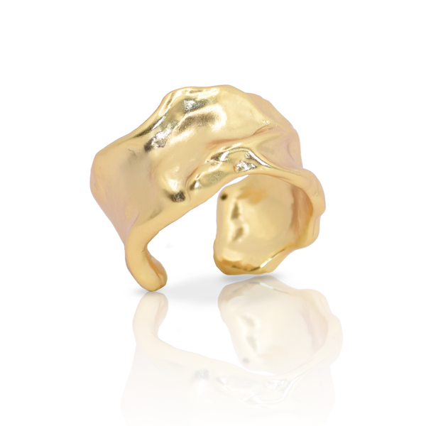 a gold ring on a white background