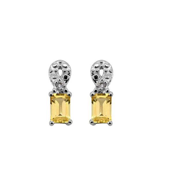 Citrine White Zircon 925 Sterling Silver Stud Earrings