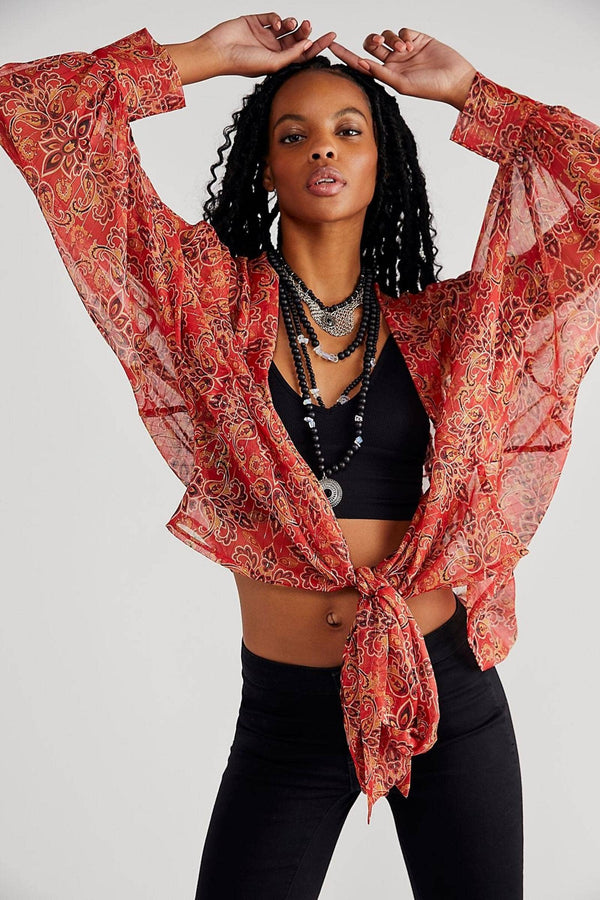 Hypnotic Shimmer Tie Front Kimono