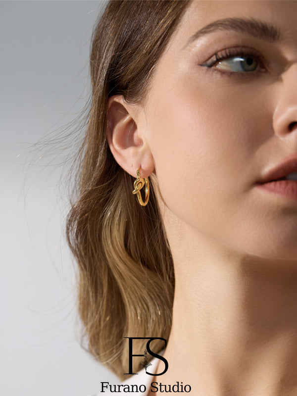 18K Gold Plated Knotted hoop earring