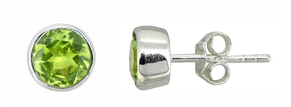 Peridot Round Shape Solid Sterling Silver Stud Earring