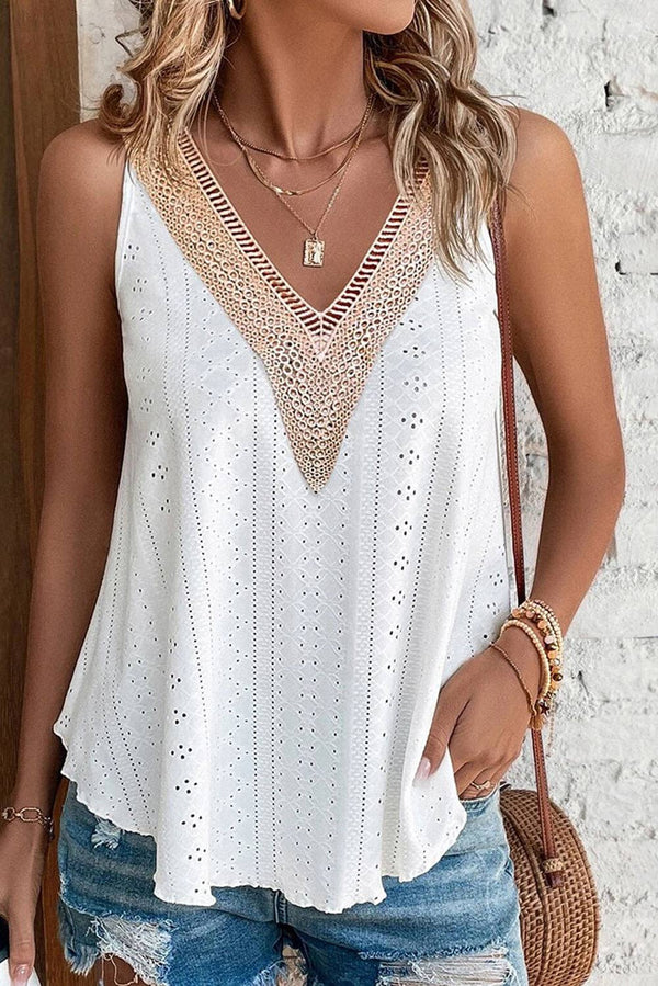 Eyelet Lace Trim V-Neck Tank Top