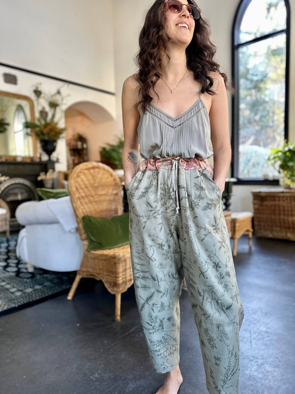 Map of My Heart Printed Boho Artist Pants in Sage