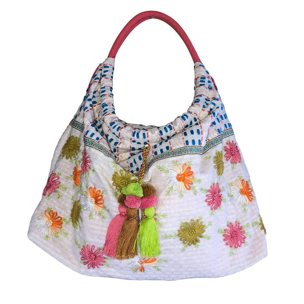 Embroidered Flowers Hobo Bag