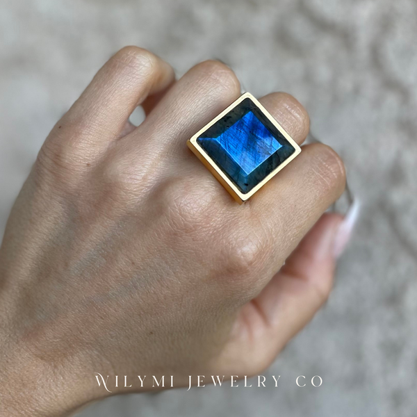 PRESENCE Labradorite 20mm Square Cut | 24k GF | Adjustable