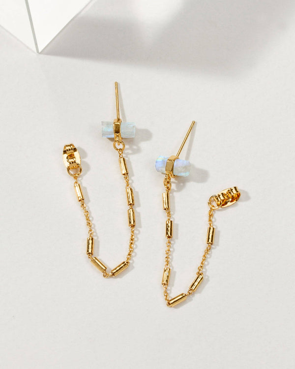 After Party Front-to-Back  Chain Earrings - Moonstone