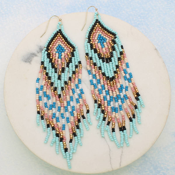 Pastel Southwest Seed Beaded Fringe Earrings