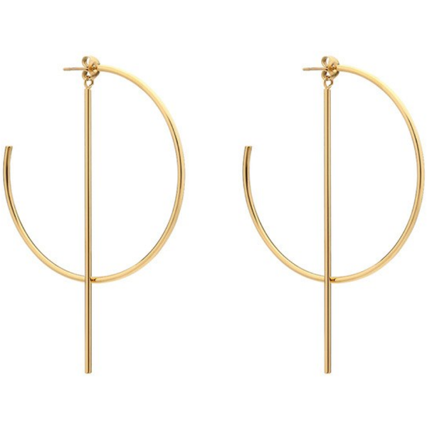 a pair of gold hoop earrings on a white background