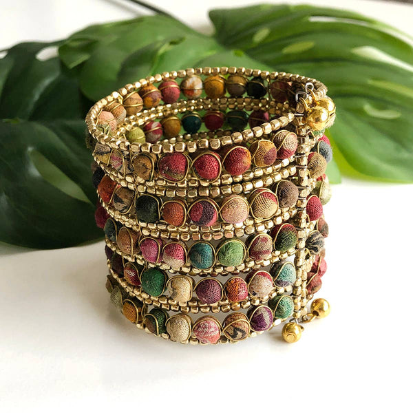 Kantha Beaded Grid Cuff