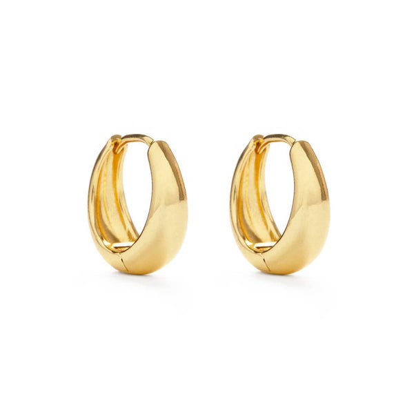 a pair of gold hoop earrings on a white background