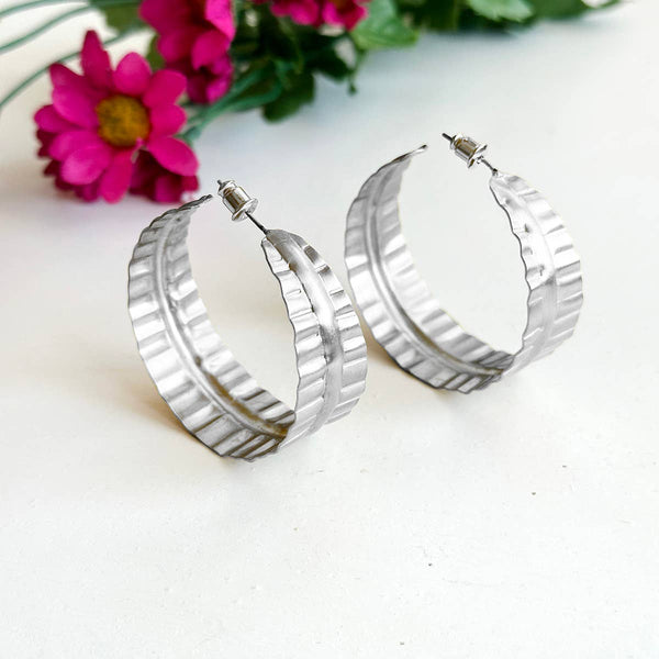 Rippled Leaf Hoops (Silver)