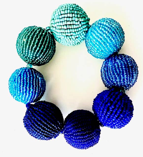 Large Seed Bead ball bracelet Navy Mix