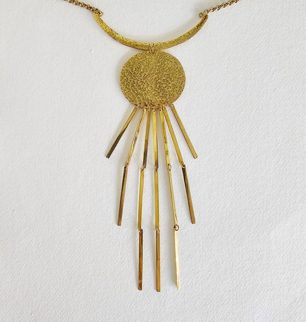 Moon Rays Necklace hammered brass long collar