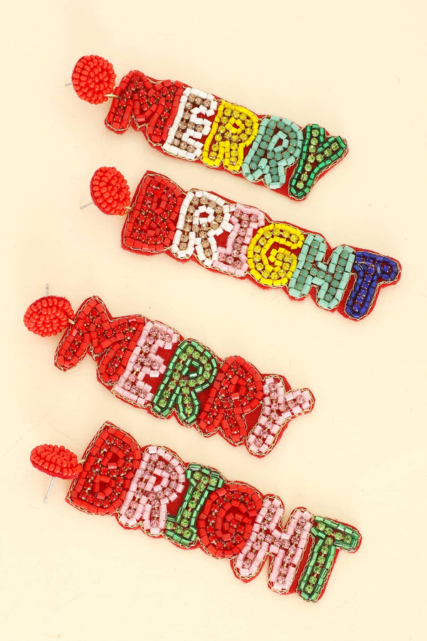 Christmas Merry Bright Bead Long Drop Earrings