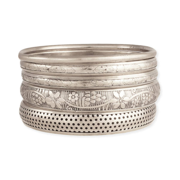 Victorian Vintage Style Silver Bangle - Set of 5