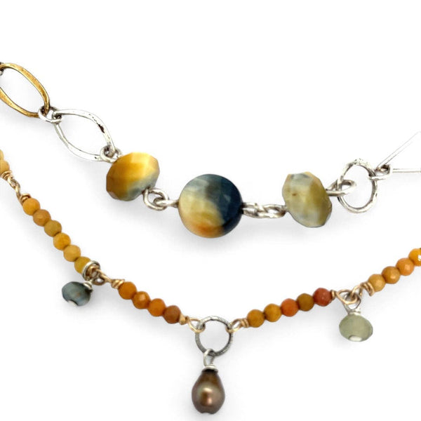 Autumn Gold Necklace-Cats Eye, Jade, Pearl