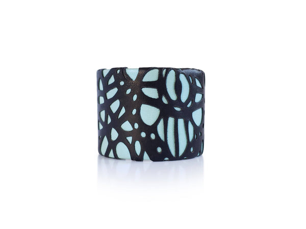 Black Leather Lace on Light Turquoise Cuff