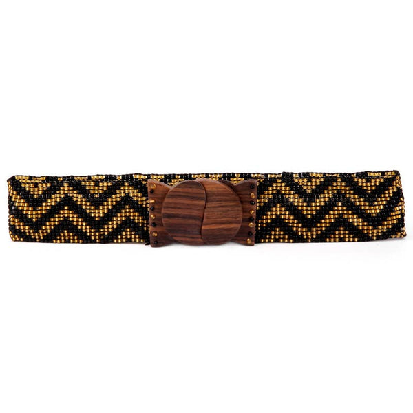 Game Day belt hand loomed glass bead  black & gold chevron