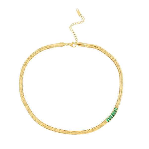 PARKER EMERALD SNAKE CHAIN - 16" + 2" Extender, 18k Gold Plated Stainless Steel