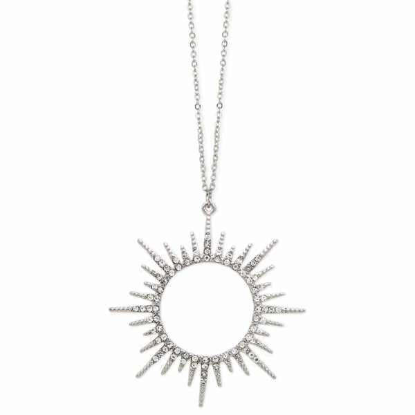 Silver Sunburst Clear Crystal Necklace