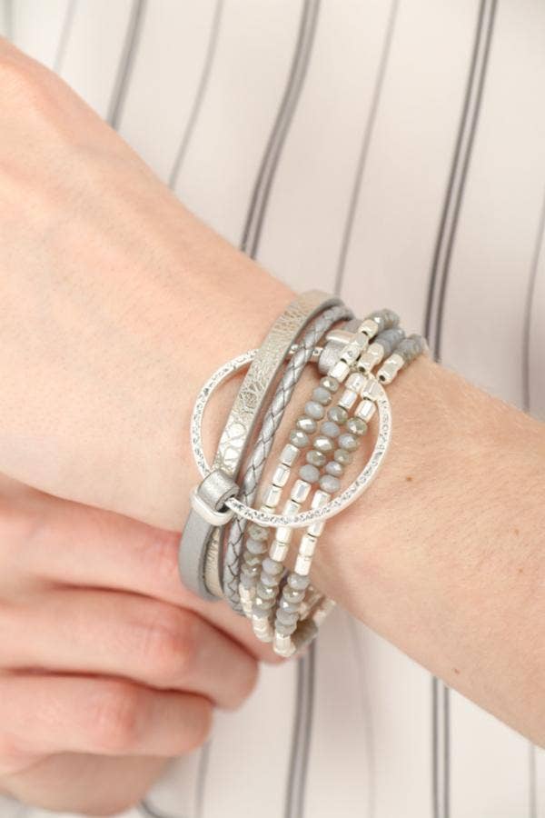 Metallic Go with the Flow Taupe Beaded Bracelet