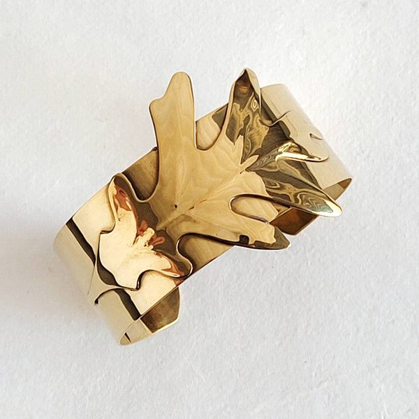 Brass Oak Leaf Cuff fall bracelet adjustable