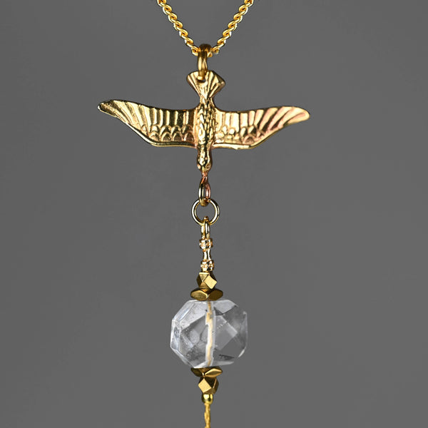 Golden Bird of Flight w/ Semi Precious Slice Tri Necklace