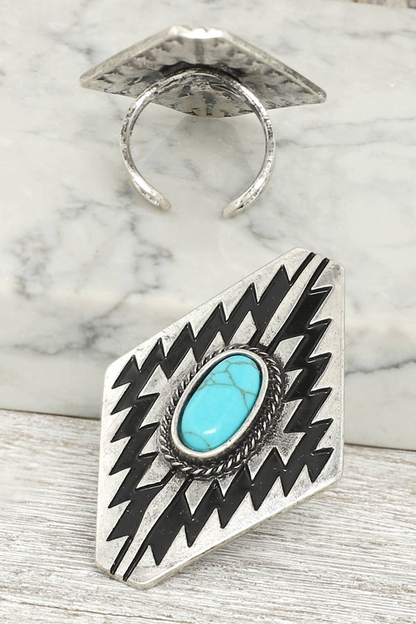 Western Geometric Turquoise Concho Cuff Ring