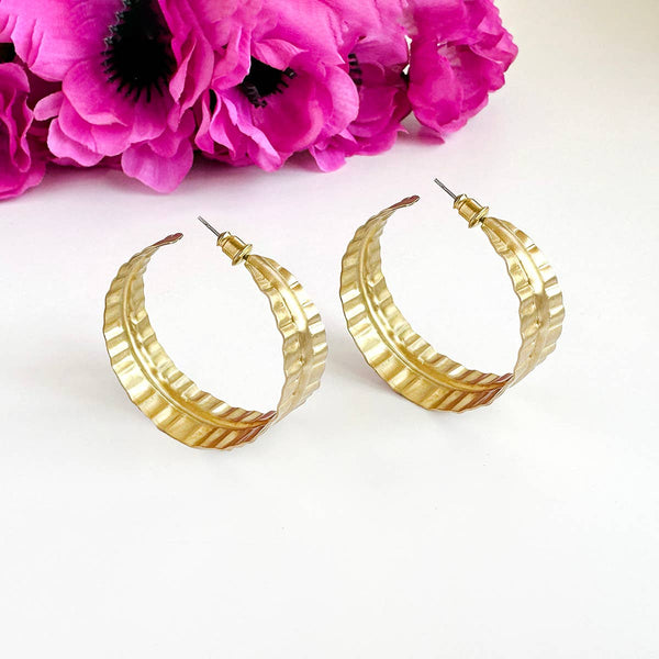 Rippled Leaf Hoops (Gold)