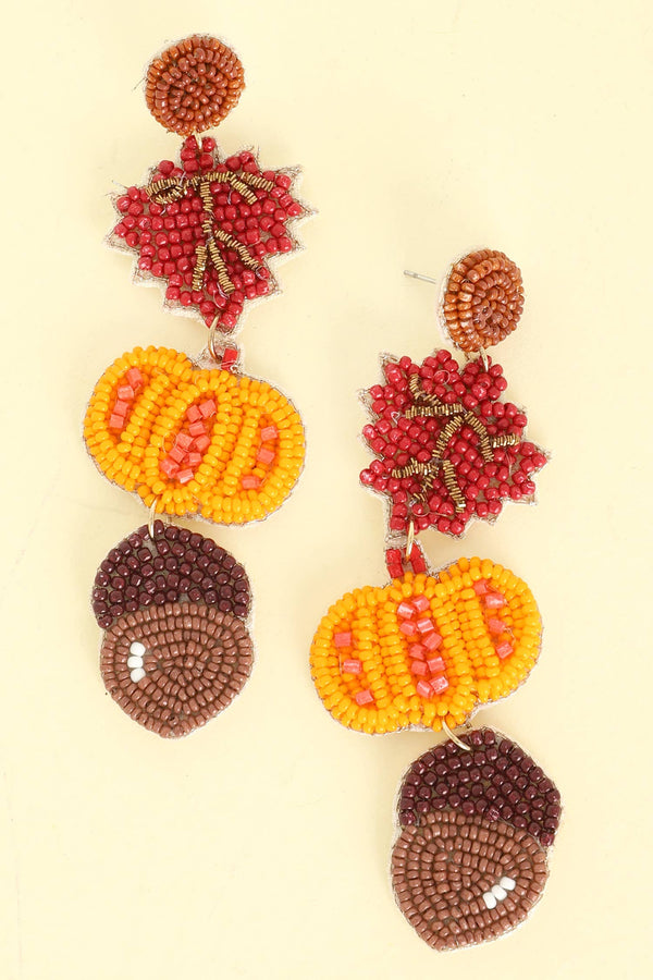 Autumn Theme Seed Bead Drop Earrings