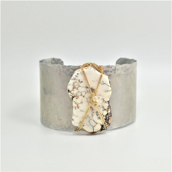 Wide White Turquoise Cuff Bracelet
