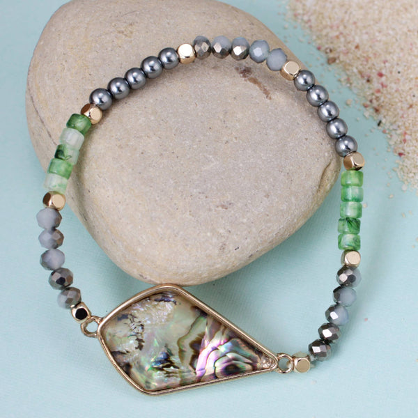 Ocean Floor Green Bead Shell Bracelet