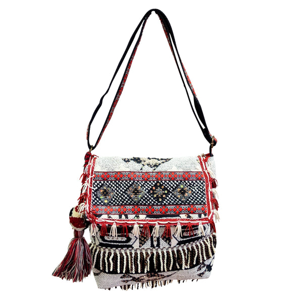 Black Red Fringy Crossbody Bag