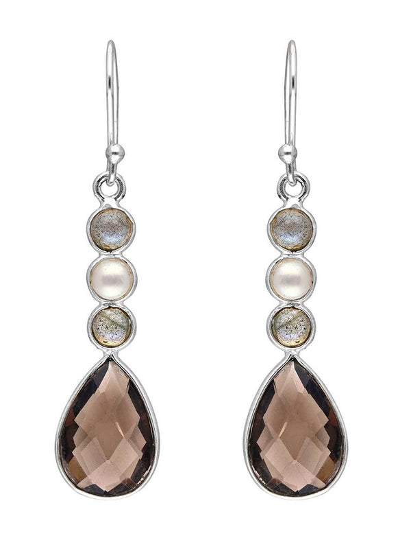 Smoky Quartz Labradorite Drop Earrings