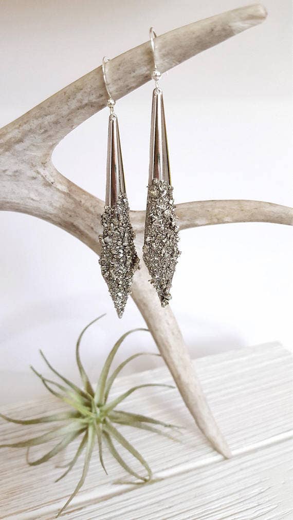 Silver Earrings Statement Earrings Dagger Earrings Sparkly