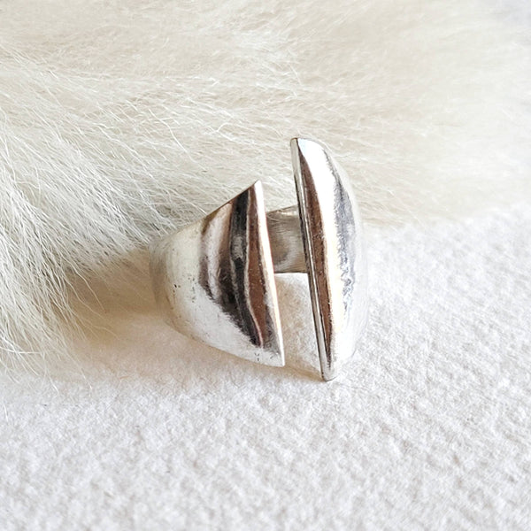 Silver ring open modern handmade