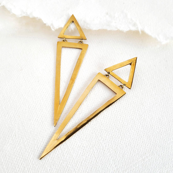 Brass triangle long geometric Earrings