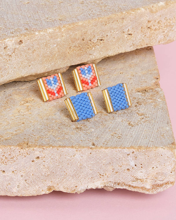 Beaded Handwoven Tulip Stud Pack (Salmon/Periwinkle)