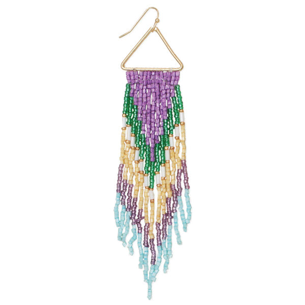 Pastel Pop Gold Seed Beaded Fringe Earrings