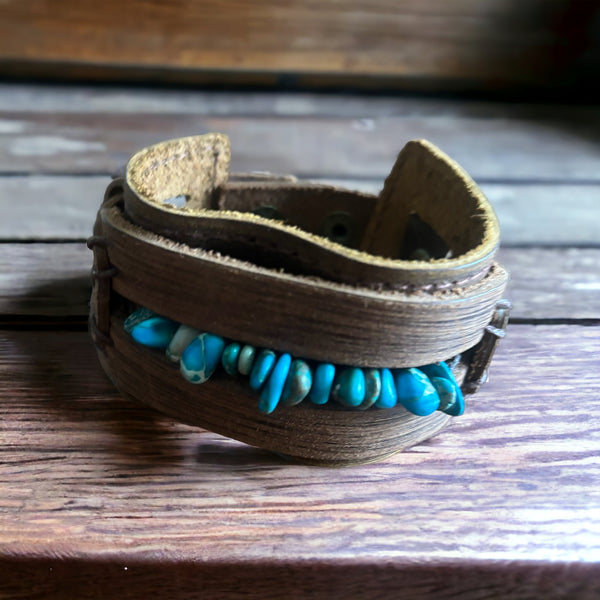 Dusty Leather Cuff with Turquoise Regalite Gemstone