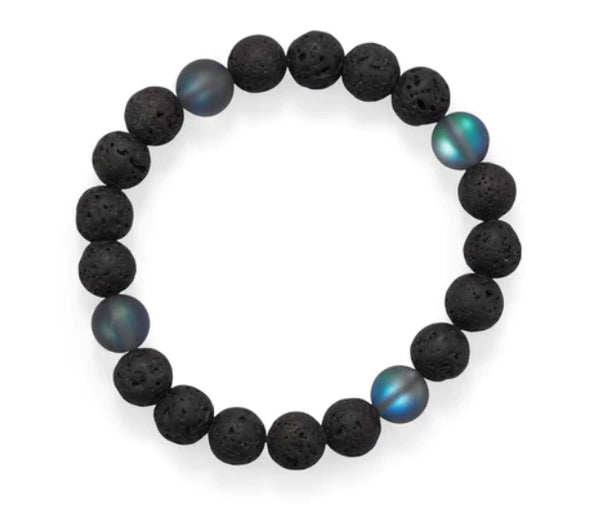 8” Black Lava and Glass Bead Stretch Bracelet