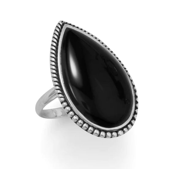 Large Black Onyx with Beaded Edge Ring