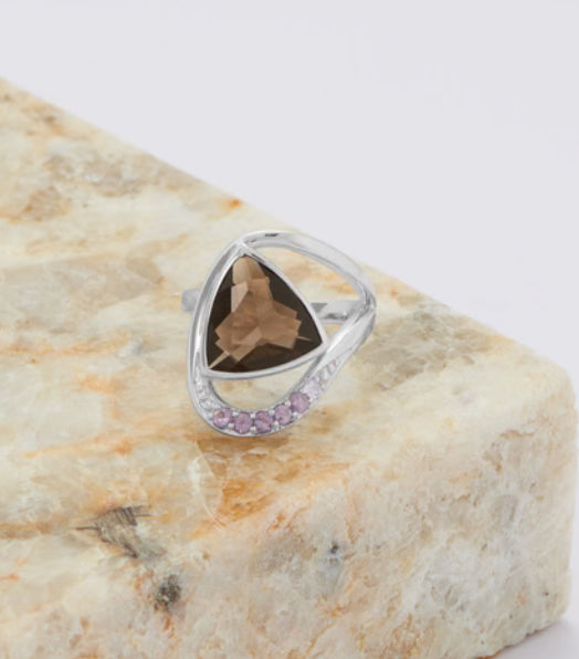 Smoky Quartz and Amethyst Ring