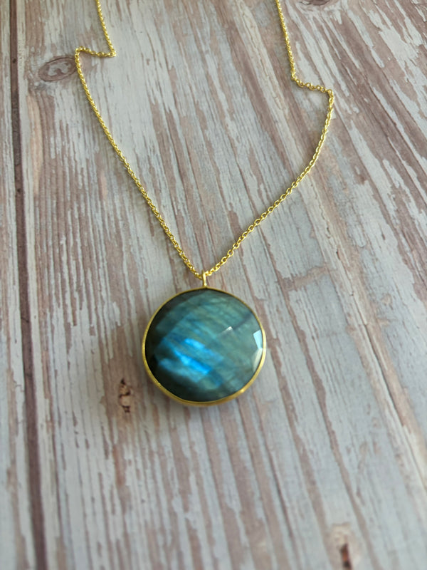 14 Karat Gold Plated Round Labradorite Necklace