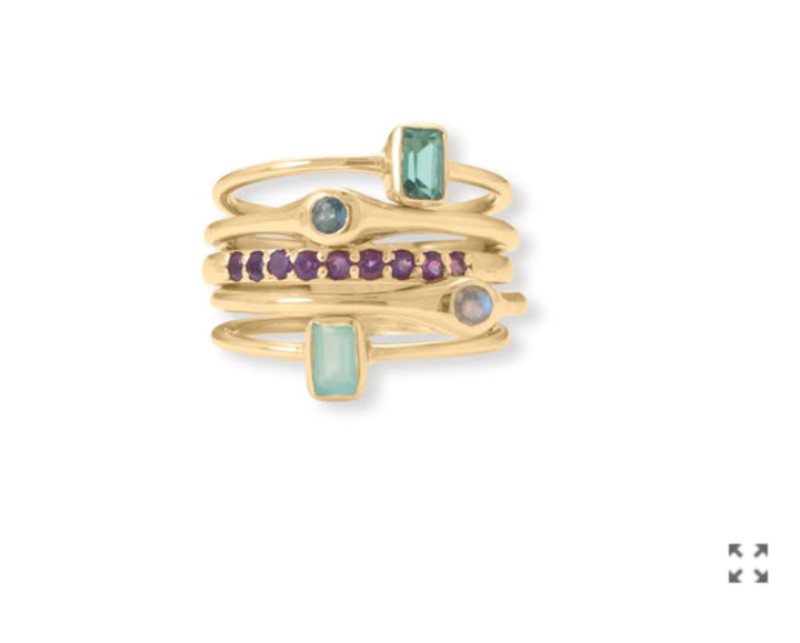 a gold ring with two different colored stones