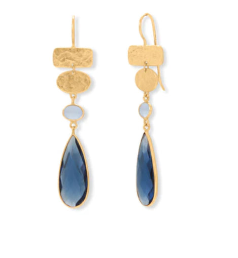 14 Karat Gold Plated Chalcedony and Glass Drop Earrings