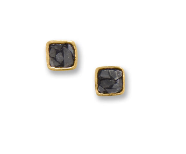 14 Karat Gold Plated Black Diamond Chip Stud Earrings